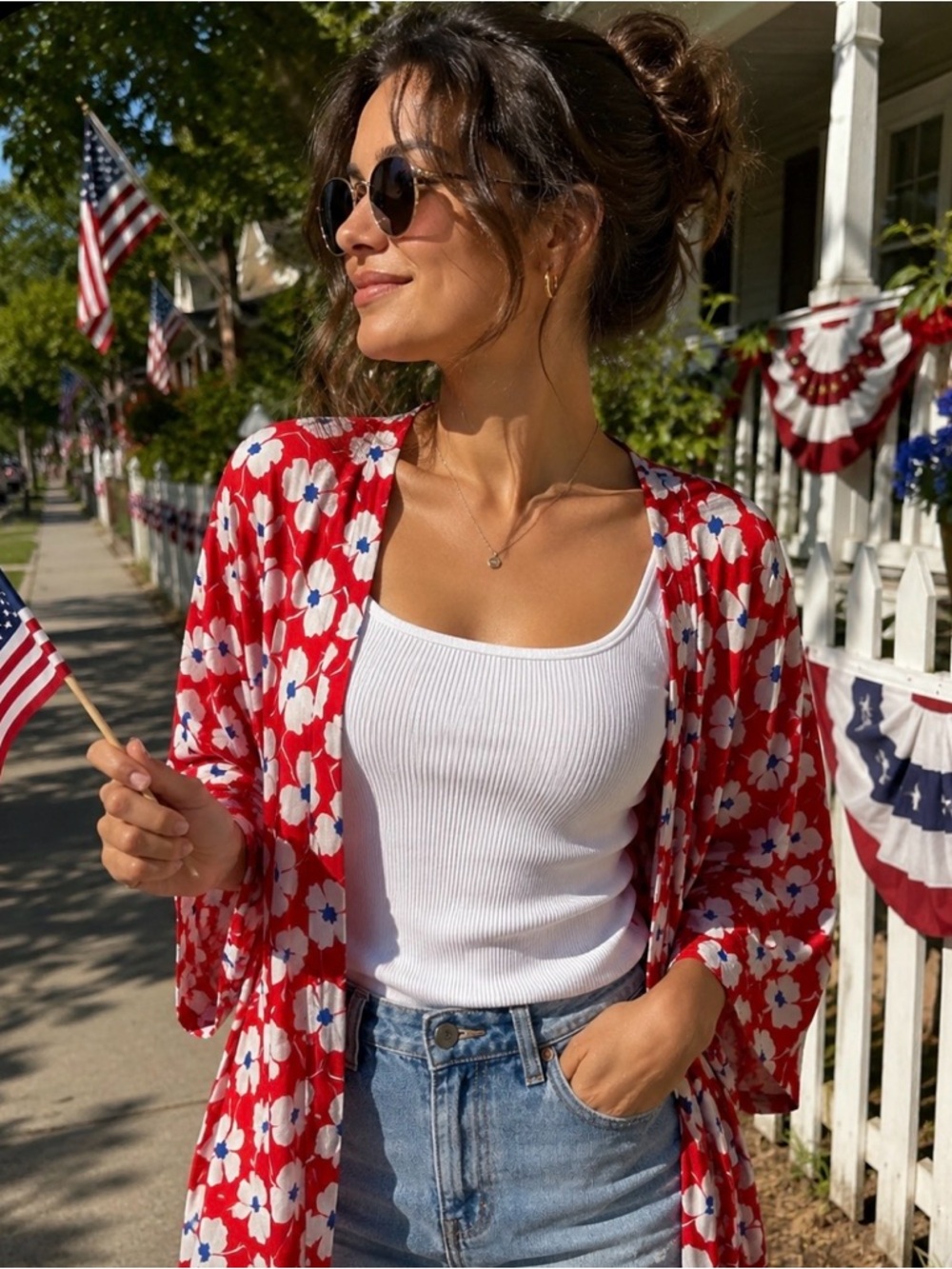 LOFT Red Floral Kimono CardiganEUC